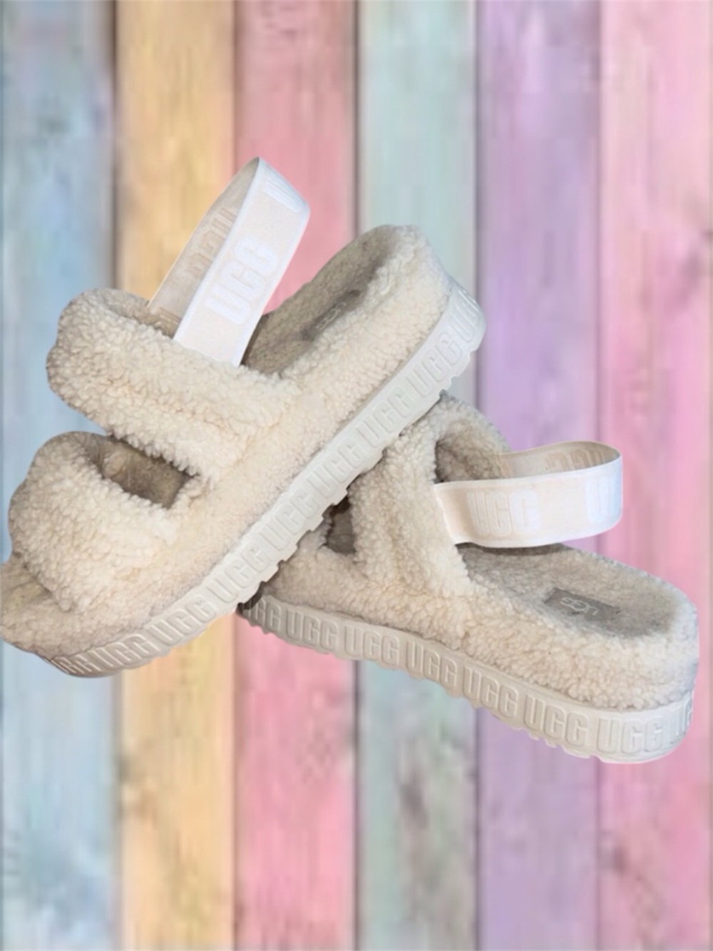 Ugg Oh Fluffita Cream Platform Back Strap Slide Shoes